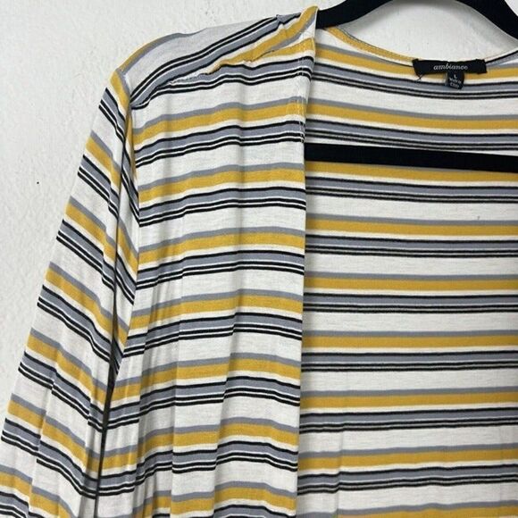 Ambiance Women’s Retro Yellow Striped Long Cardigan Lightweight Size Large - Picture 7 of 11